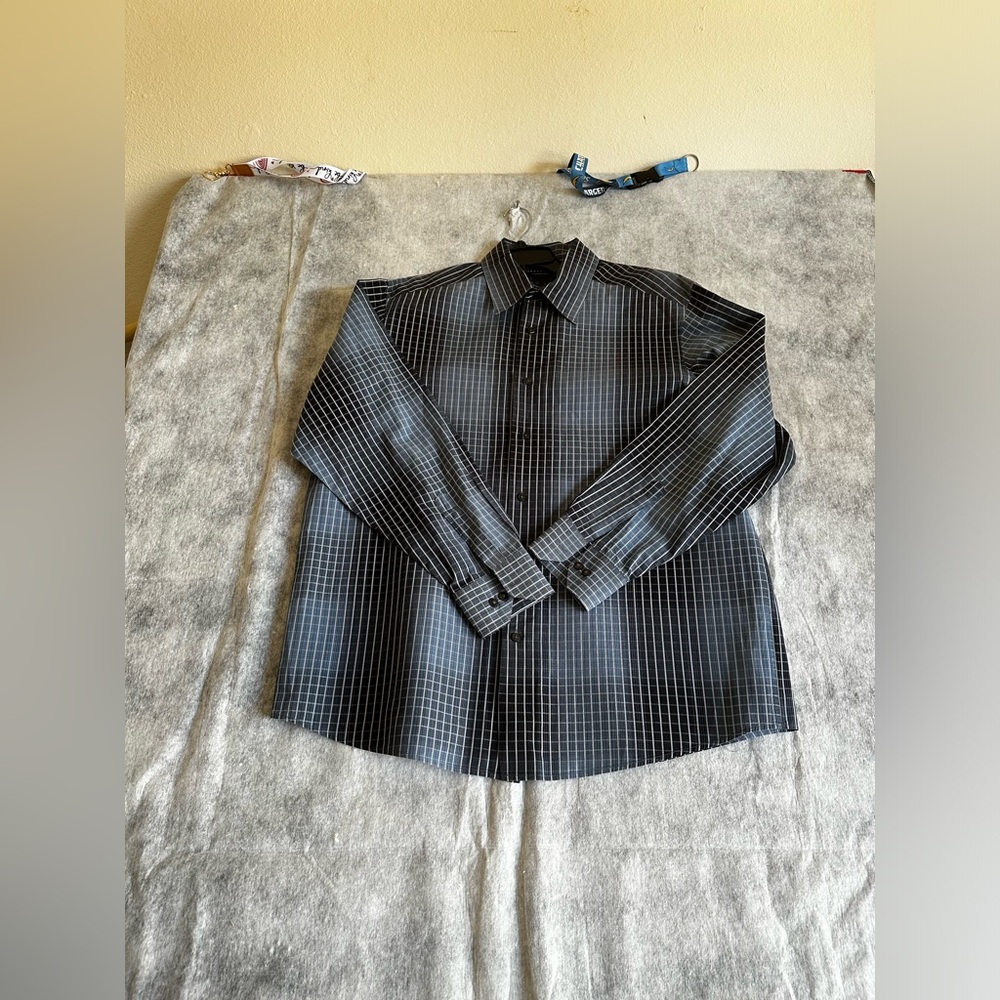 CRAZY HORSE MEN’S LONG SLEEVE BUTTON UP SHIRT GRAY BLACK SZ XL